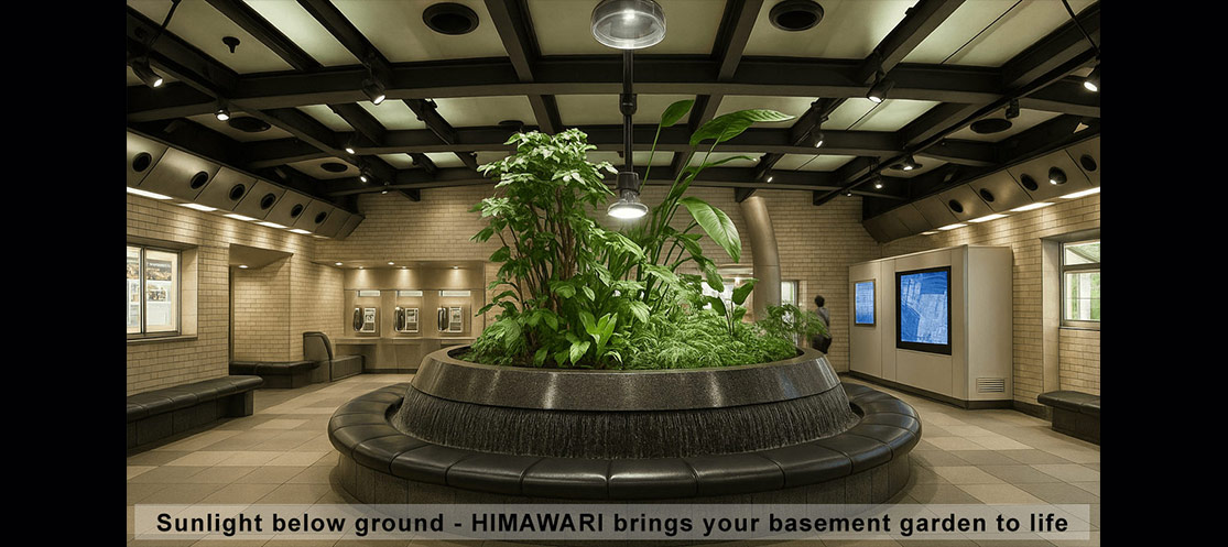 Himawari natural daylight system transforming basement garden with sunlight