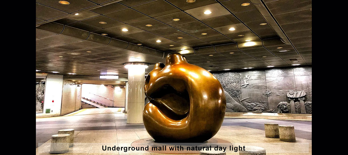 Underground mall illuminated using Himawari natural daylighting system